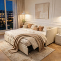 EZSSW Divano letto, matrimoniale, 2 in 1, 180 × 200 cm, Beige, velluto, tessuto, con rete a doghe, imbottito, materasso non incluso, per soggiorno