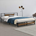 Struttura letto en.casa, King, 180 × 200 cm, Nero/Noce, matrimoniale, acciaio, metallo, con testiera, con pediera, per camera da letto