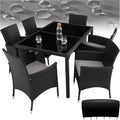 tectake Set da pranzo, Nero/Grigio, 6 sedie, rattan, plastica, per giardino e terrazzo