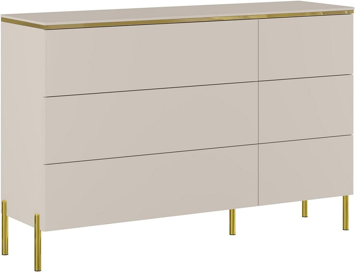 Cassettiera Pascal Morabito, 6 cassetti, Beige/Oro, 137,6 × 39,6 × 91 cm, legno