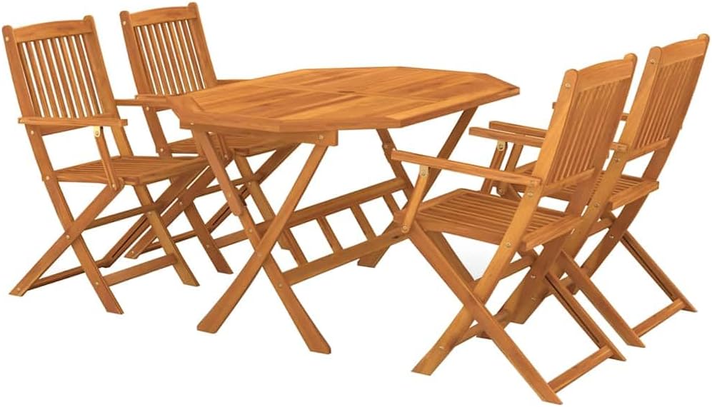 vidaXL Set da pranzo, 5 pezzi, legno massello, per giardino e terrazzo