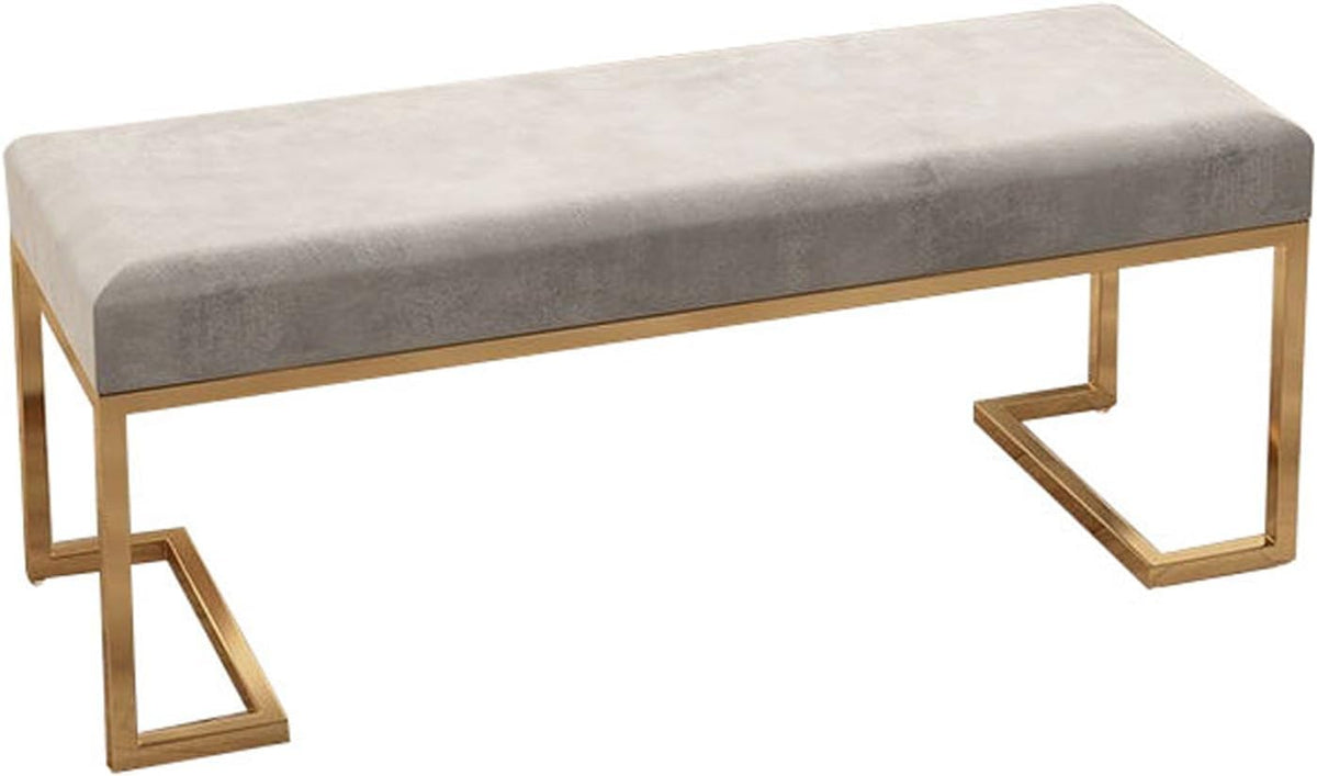 Panca RTYHN, 120 × 32 × 42 cm, Grigio chiaro, con cuscino, imbottito, metallo, velluto, per soggiorno
