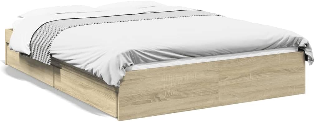 IKAYAA Struttura letto, matrimoniale, 140 × 190 cm, Rovere, legno, con contenitore, per camera da letto