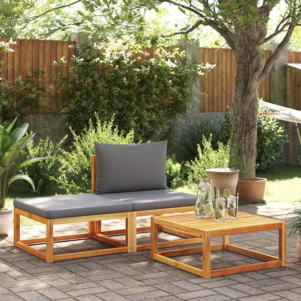 Set di mobili da giardino, 3 pezzi, 65 × 65 × 65 cm, 65 × 65 × 29 cm, legno, Grigio, per giardino e terrazzo