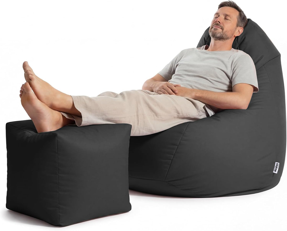 Poltrona Avalon, 95 × 95 × 135cm, 45 × 45cm, Nero, con poggiapiedi, sfoderabile, tessuto, ergonomica, per soggiorno