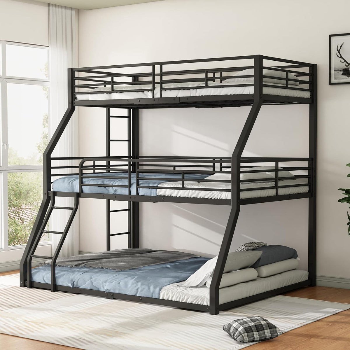 Letto a castello Oxtao, 90 × 200 cm, 120 × 200 cm, Nero, metallo, materasso non incluso, per camera da letto