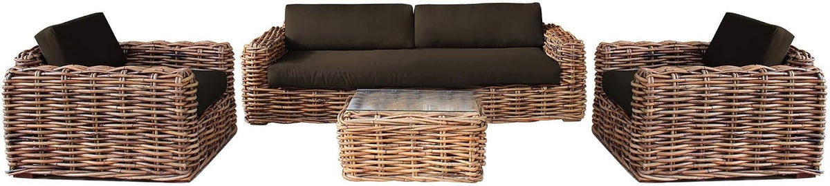 Set da pranzo da giardino milani home, 2 poltrone, rattan, Naturale, per giardino e terrazzo