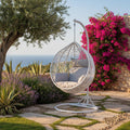 Decor Space Poltrona a dondolo, Ø 105 × 198 cm, 80 × 72 × 125 cm, Bianco, rattan, con cuscino, per giardino e terrazzo