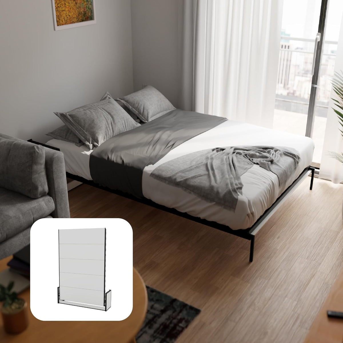 Letto Wallbedking, 140 × 200 cm, legno, pieghevole, con rete a doghe, per camera da letto