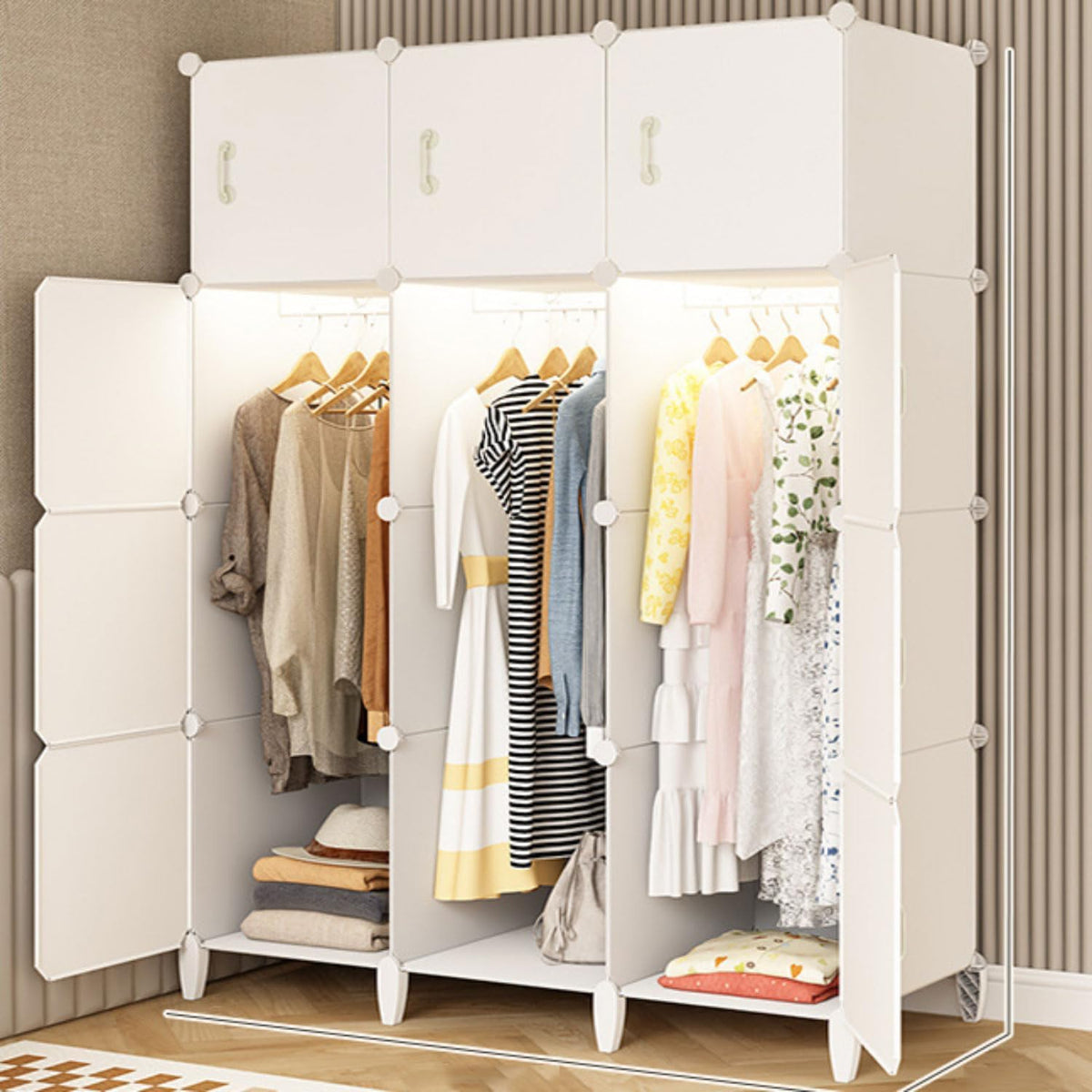 Armadio guardaroba GWFBLID, 111 × 47 × 157 cm, Bianco, plastica, per camera da letto