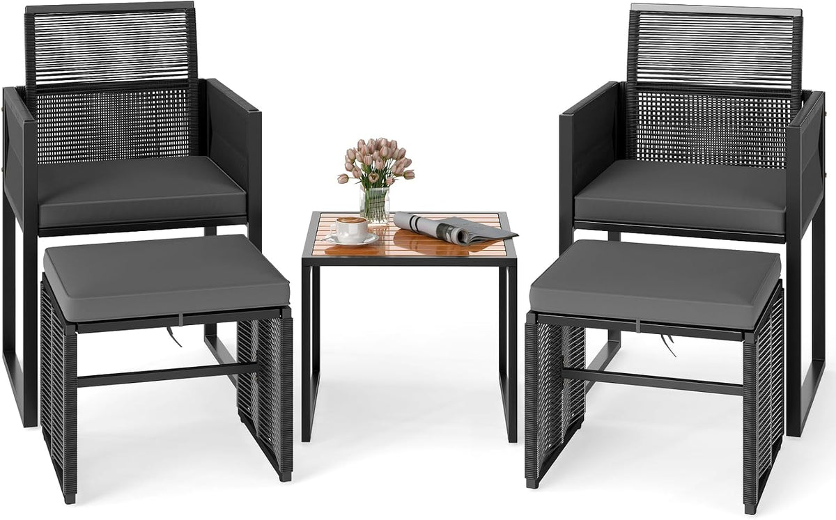 COSTWAY Set di mobili da giardino, 5 pezzi, rattan, con cuscini, per giardino e terrazzo