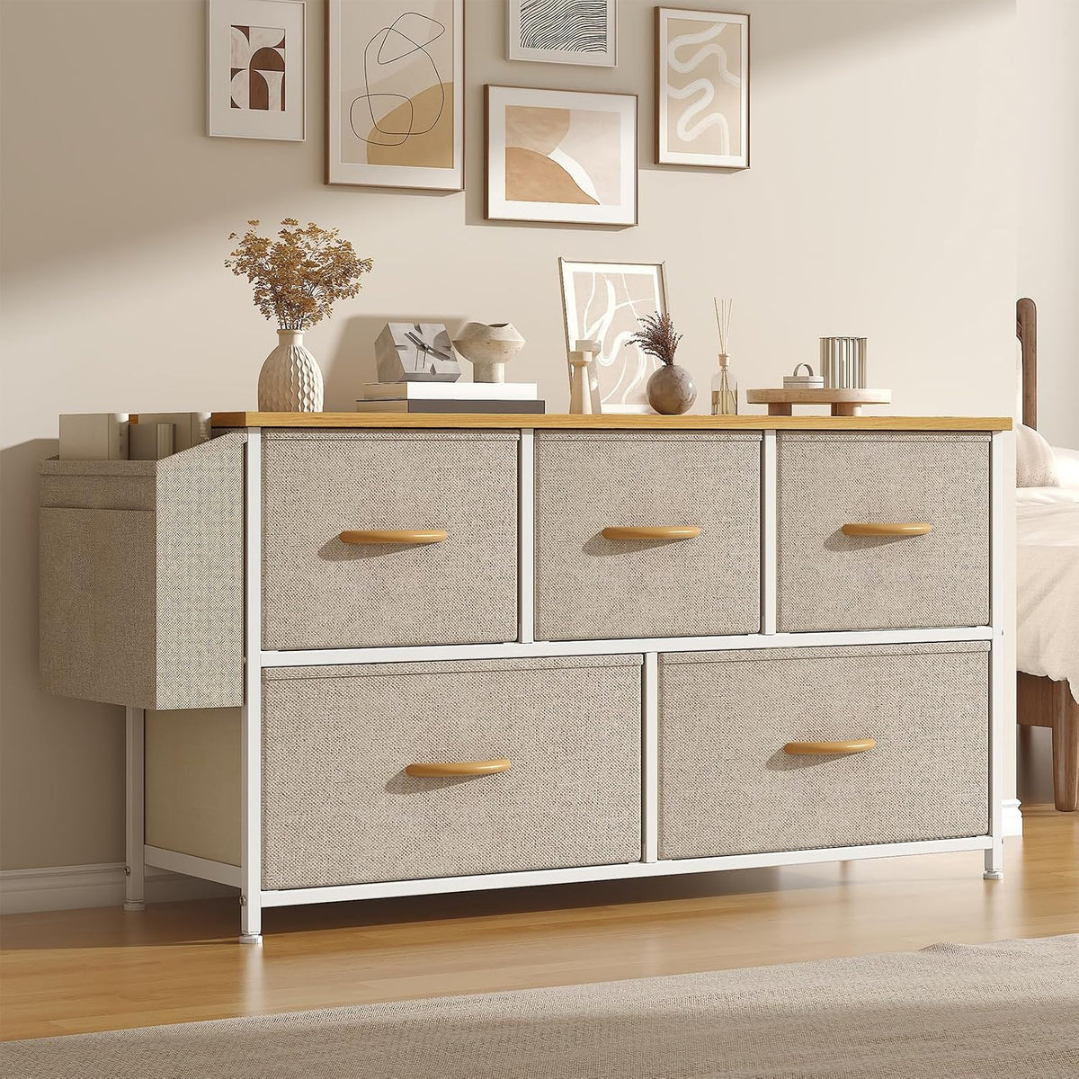 Feonase Cassettiera, 5 cassetti, legno, metallo, per camera da letto