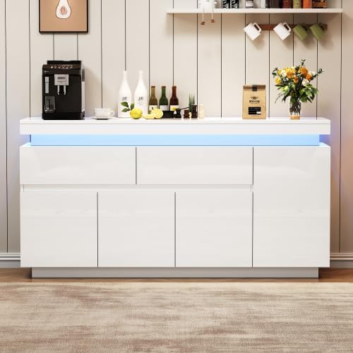 Credenza Merax, 140 × 35 × 72,5 cm, Bianco, 2 cassetti, 4 ante, per soggiorno e sala da pranzo