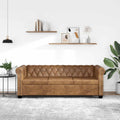 Divano KKHOMEI, 3 posti, 200,5 × 76 × 70 cm, legno, pelle, Marrone, con braccioli, per soggiorno