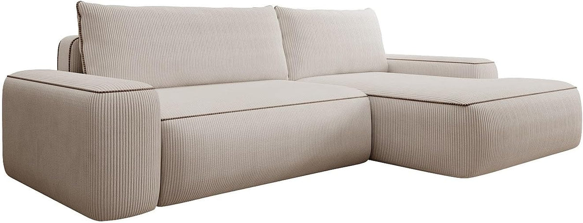 Vente-unique Divano letto, ZOMELA, 264 × 162 × 87 cm, Beige, velluto, per soggiorno