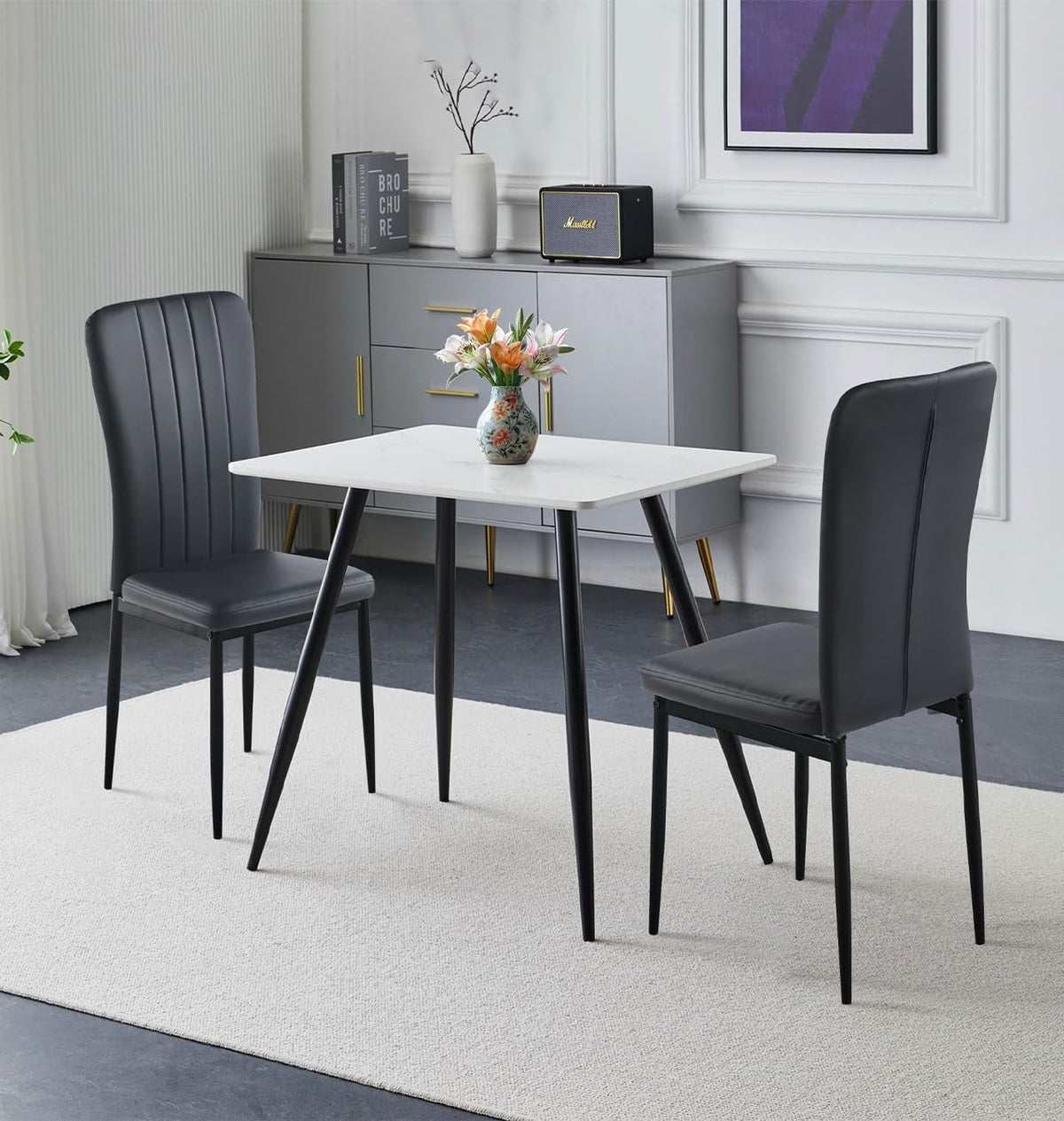 Hallowood Furniture Set da pranzo, 2 sedie, 75 × 80 × 60 cm, 96 × 42 × 56 cm, Nero, similpelle, per sala da pranzo e cucina