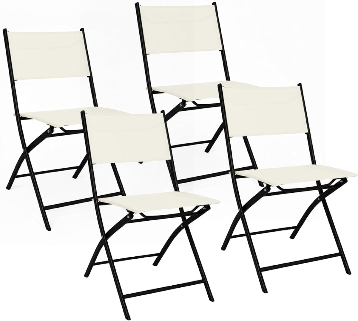 Baroni Home Set di sedie da pranzo, 4 sedie, 45 × 45 × 80 cm, Beige, tessuto, pieghevole, per giardino e terrazzo