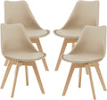 Sedia en.casa, 4 sedie, legno, similpelle, Beige, con braccioli, imbottita, per sala da pranzo e cucina