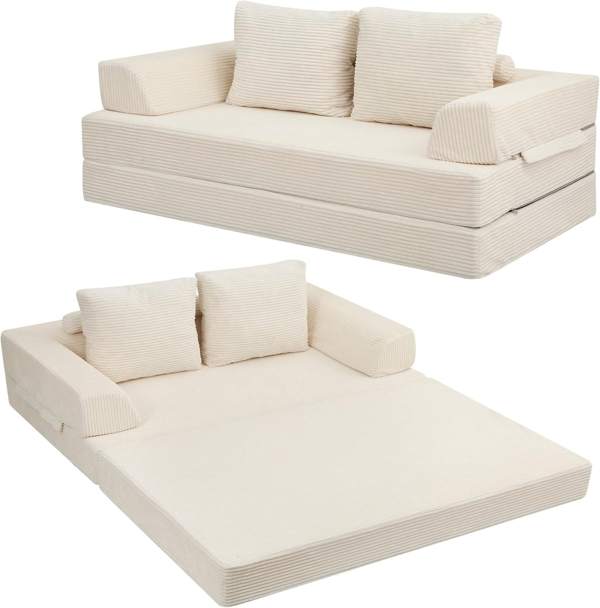 Divano letto MeMoreCool, trasformabile, pieghevole, con braccioli, Beige, tessuto, per soggiorno
