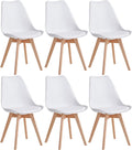 Sedia JZGORC, 6 sedie, legno, pelle, Bianco, imbottita, per sala da pranzo e cucina