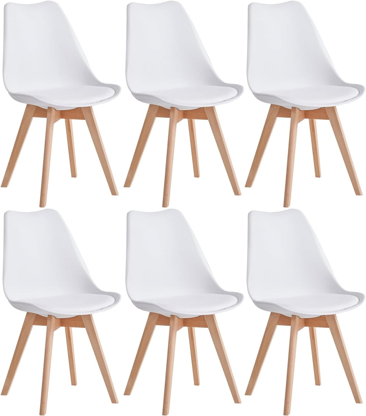 Sedia JZGORC, 6 sedie, legno, pelle, Bianco, imbottita, per sala da pranzo e cucina