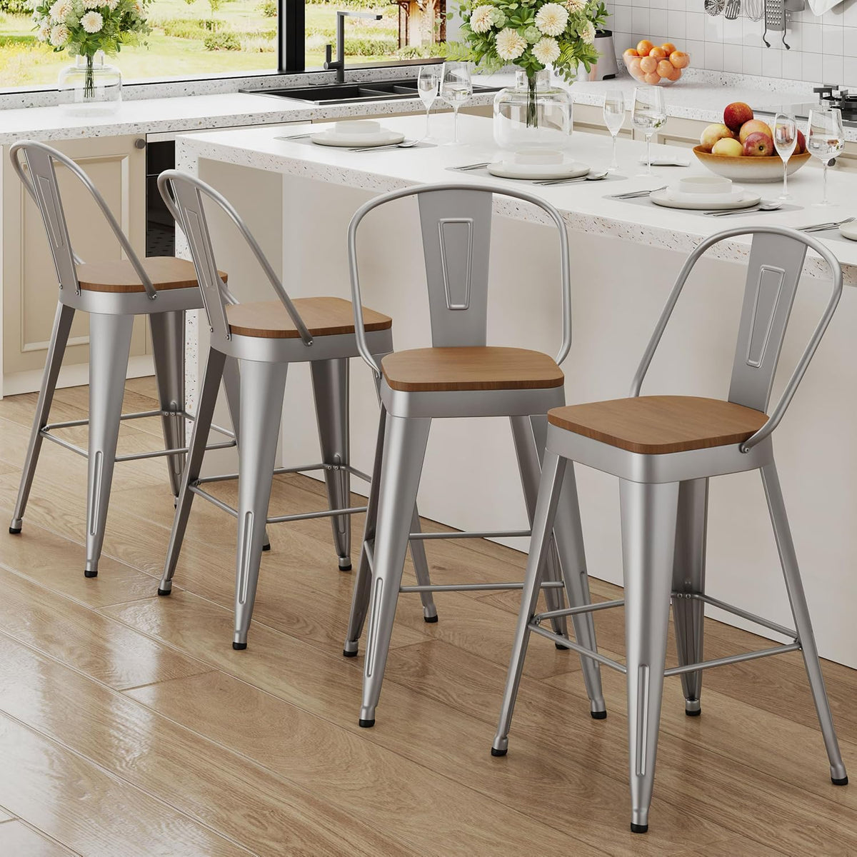 Sgabello Andeworld, 4 sgabelli, 14,5 × 36,1 cm, metallo, per sala da pranzo e cucina