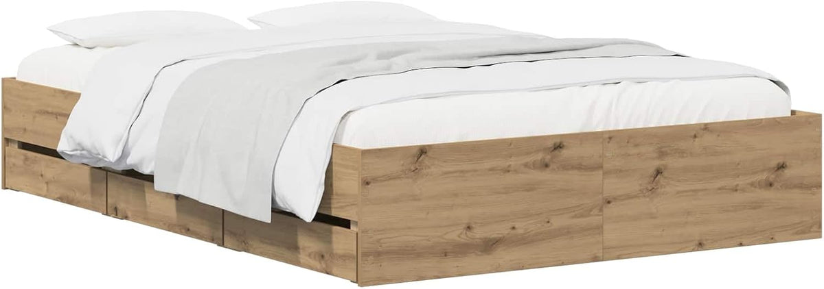 vidaXL Struttura letto, 140 × 190 cm, Rovere, legno, con contenitore, per camera da letto