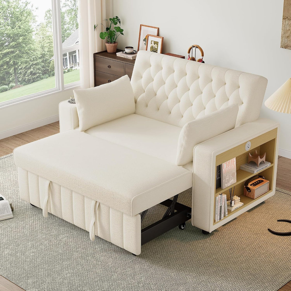 Rvjiahe Divano letto, ciniglia, pieghevole, con porta USB, per soggiorno