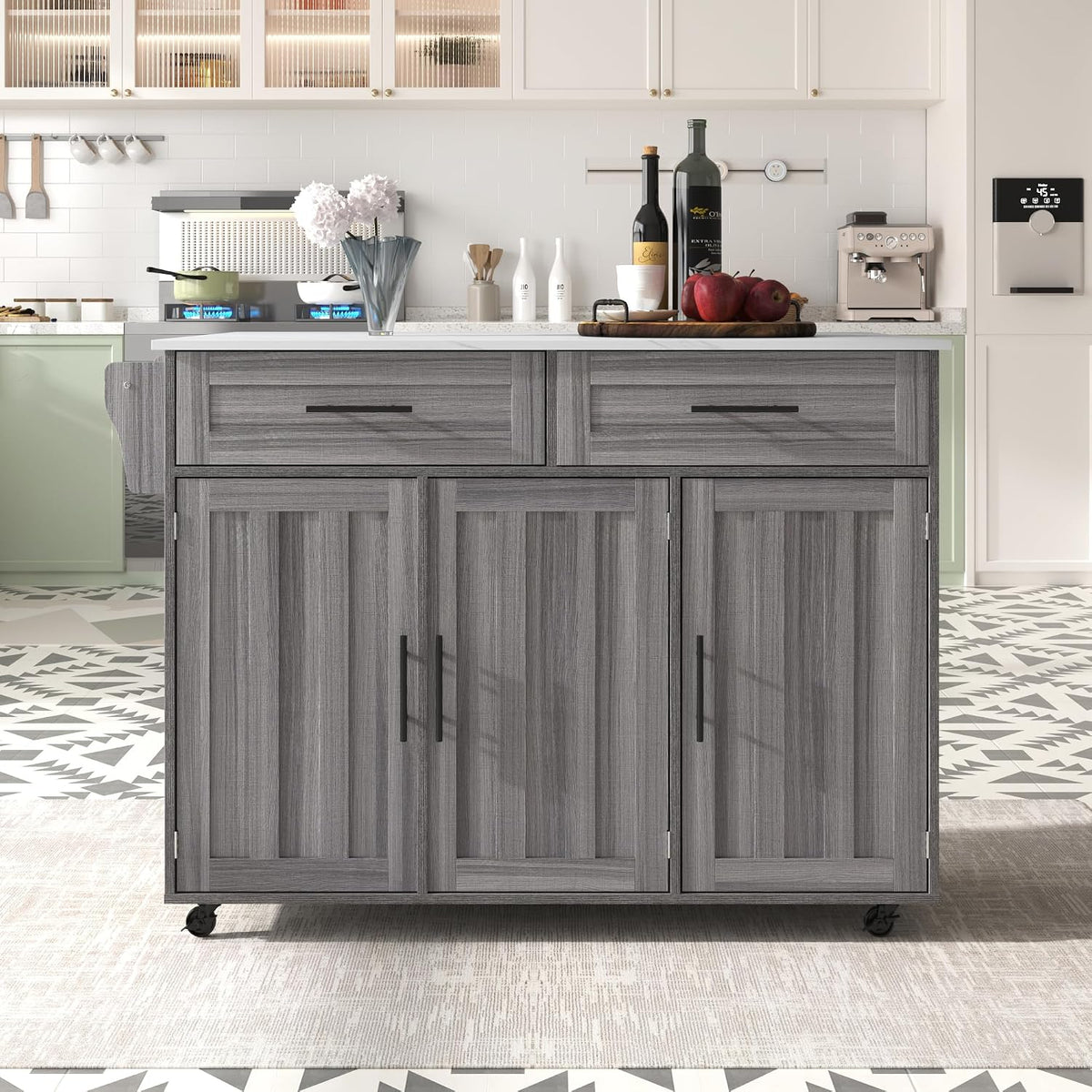 Credenza Moimhear, 129 × 71 × 91,5 cm, legno, Bianco, regolabile, allungabile, pieghevole, per soggiorno