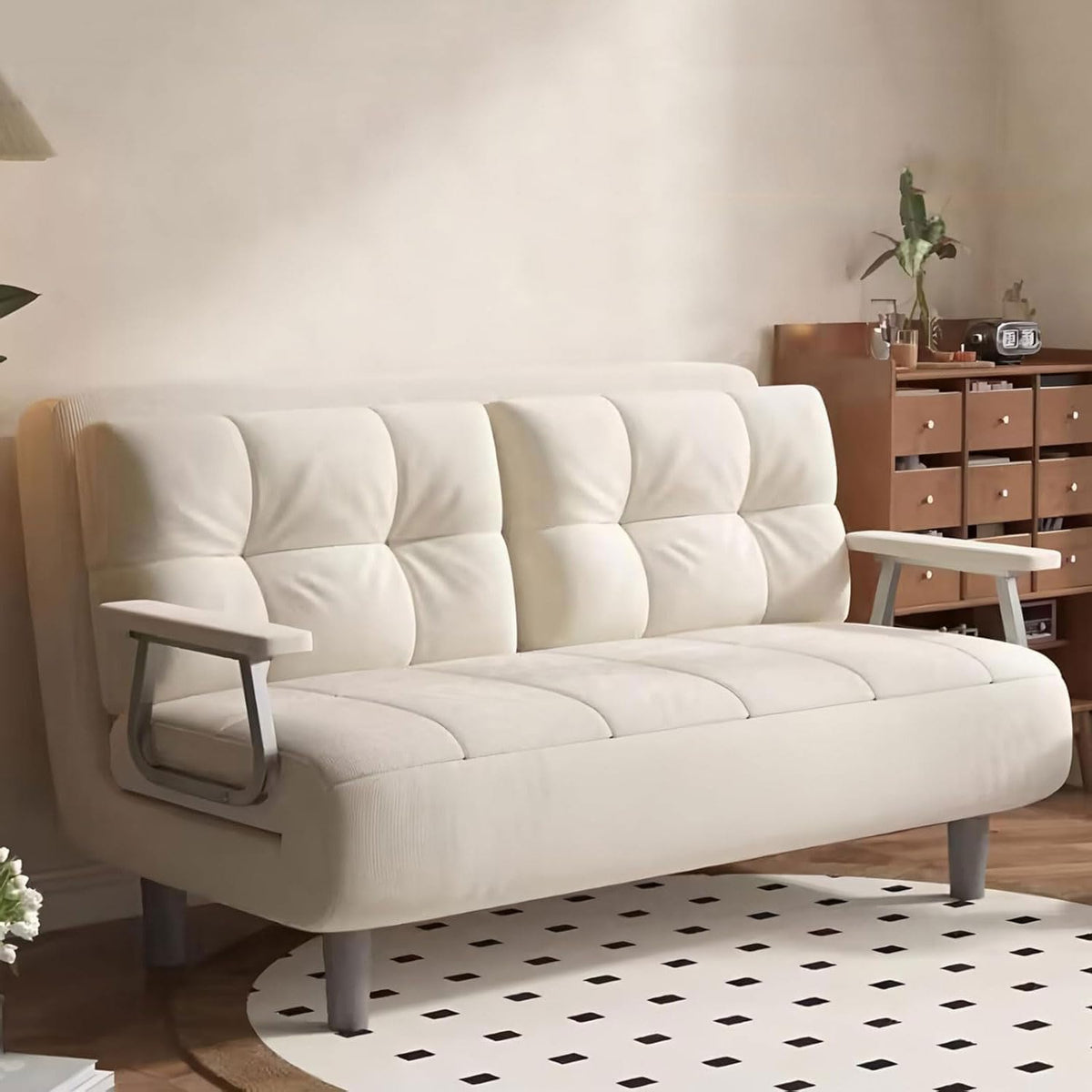 Divano letto, singolo, 65 cm, acciaio, velluto, trasformabile, per soggiorno