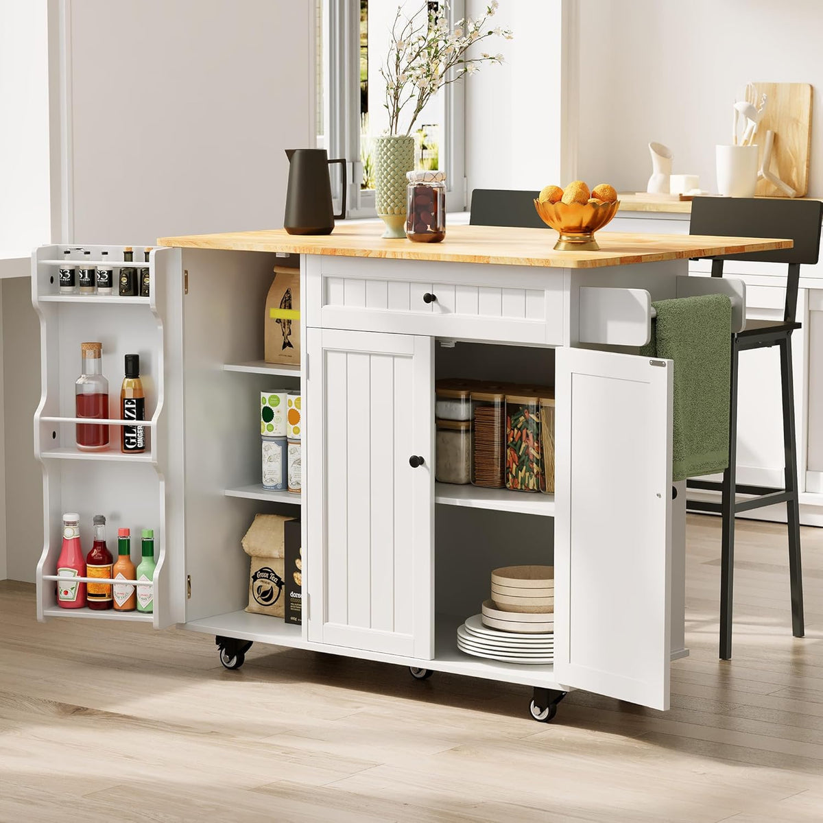 Isola da cucina Xbro, 130 × 75 × 88 cm, Bianco, MDF, per sala da pranzo e cucina