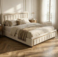 Letto BRILVERDE, matrimoniale, Beige, 160 × 200 cm, velluto, con testiera, con contenitore, con rete a doghe, imbottito, per camera da letto