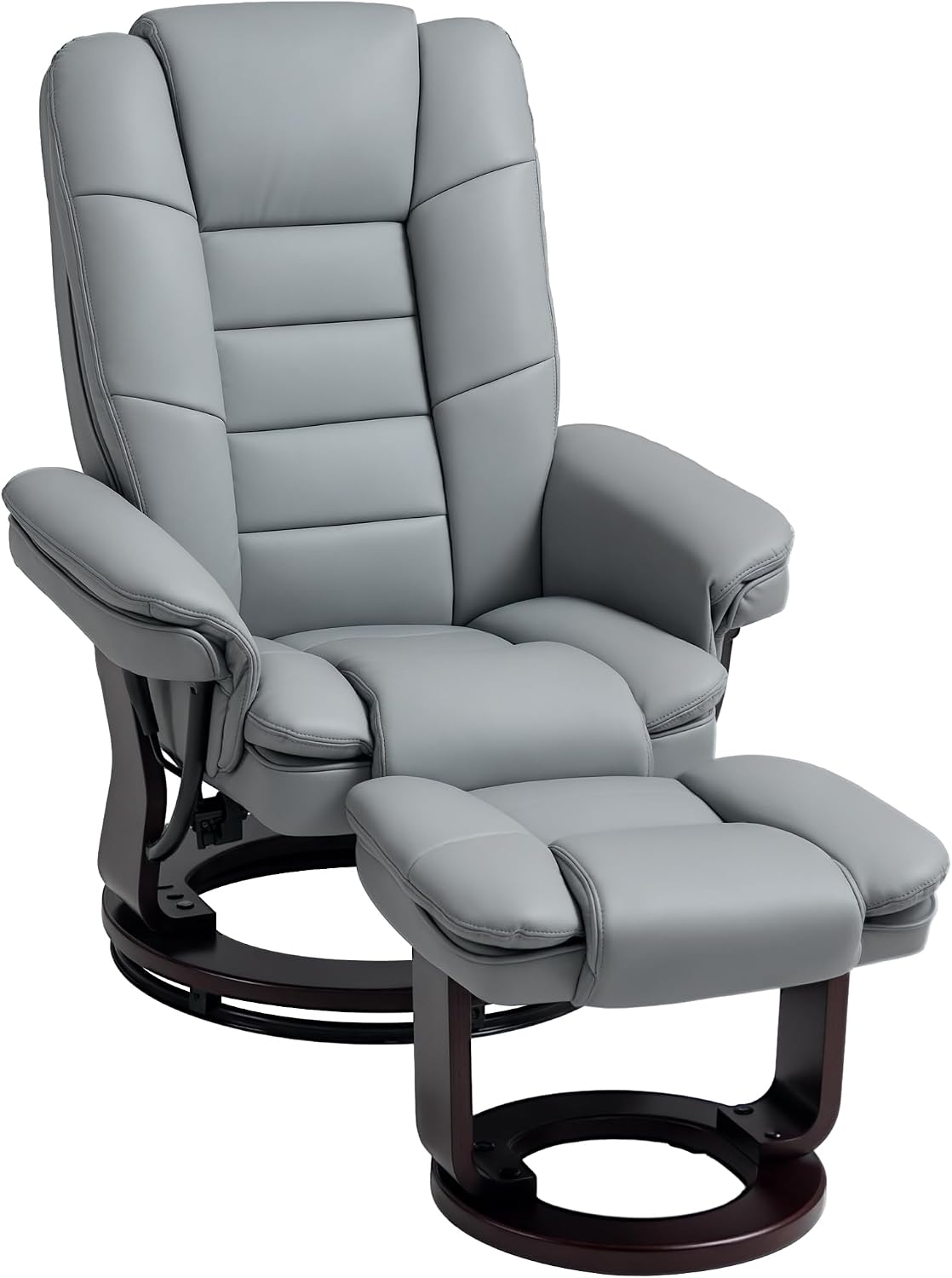 HOMCOM Poltrona, 85 × 82 × 106 cm, Grigio, reclinabile, con poggiapiedi, con poggiatesta, con braccioli, pelle, ergonomica, per soggiorno