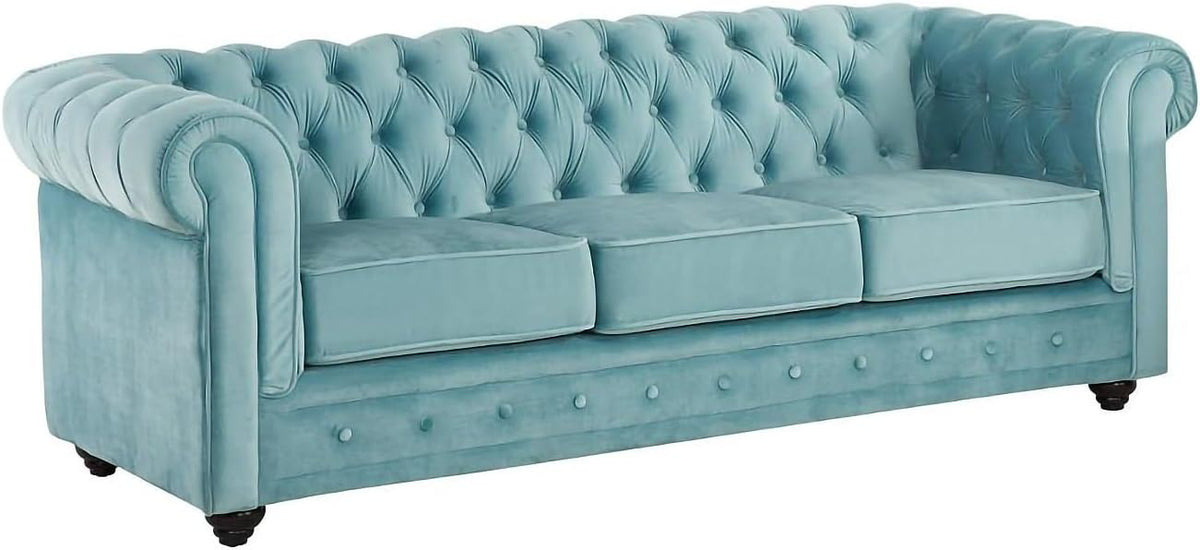 Divano Vente-unique, 205 × 88 × 72 cm, 3 posti, Blu, velluto, per soggiorno