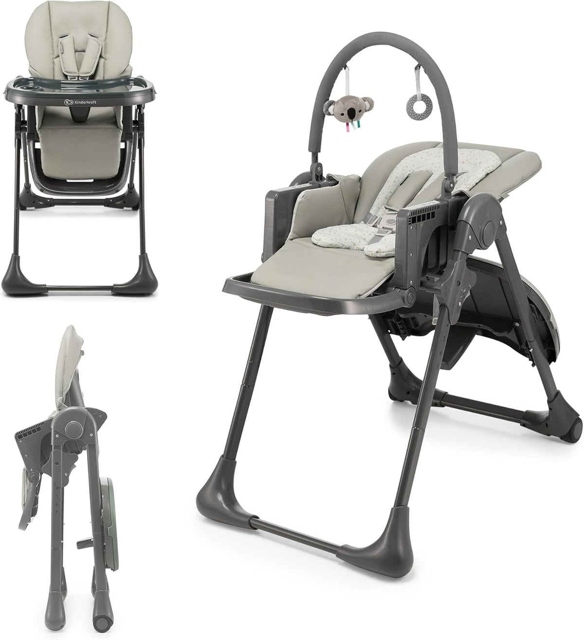 Seggiolone kk Kinderkraft, reclinabile, regolabile, pieghevole, con poggiapiedi, 2 in 1, Grigio, ergonomico