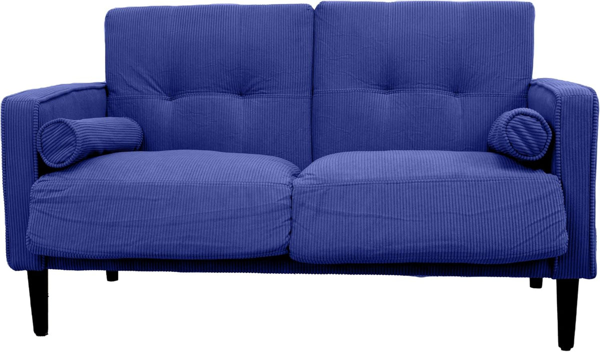 Divano GARDENIA, sfoderabile, 2 posti, Blu, legno, velluto, con cuscini, per soggiorno