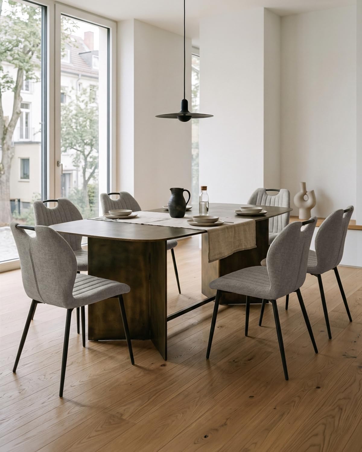 Set di sedie da pranzo JIJIAN, 6 sedie, Grigio, lino, tessuto