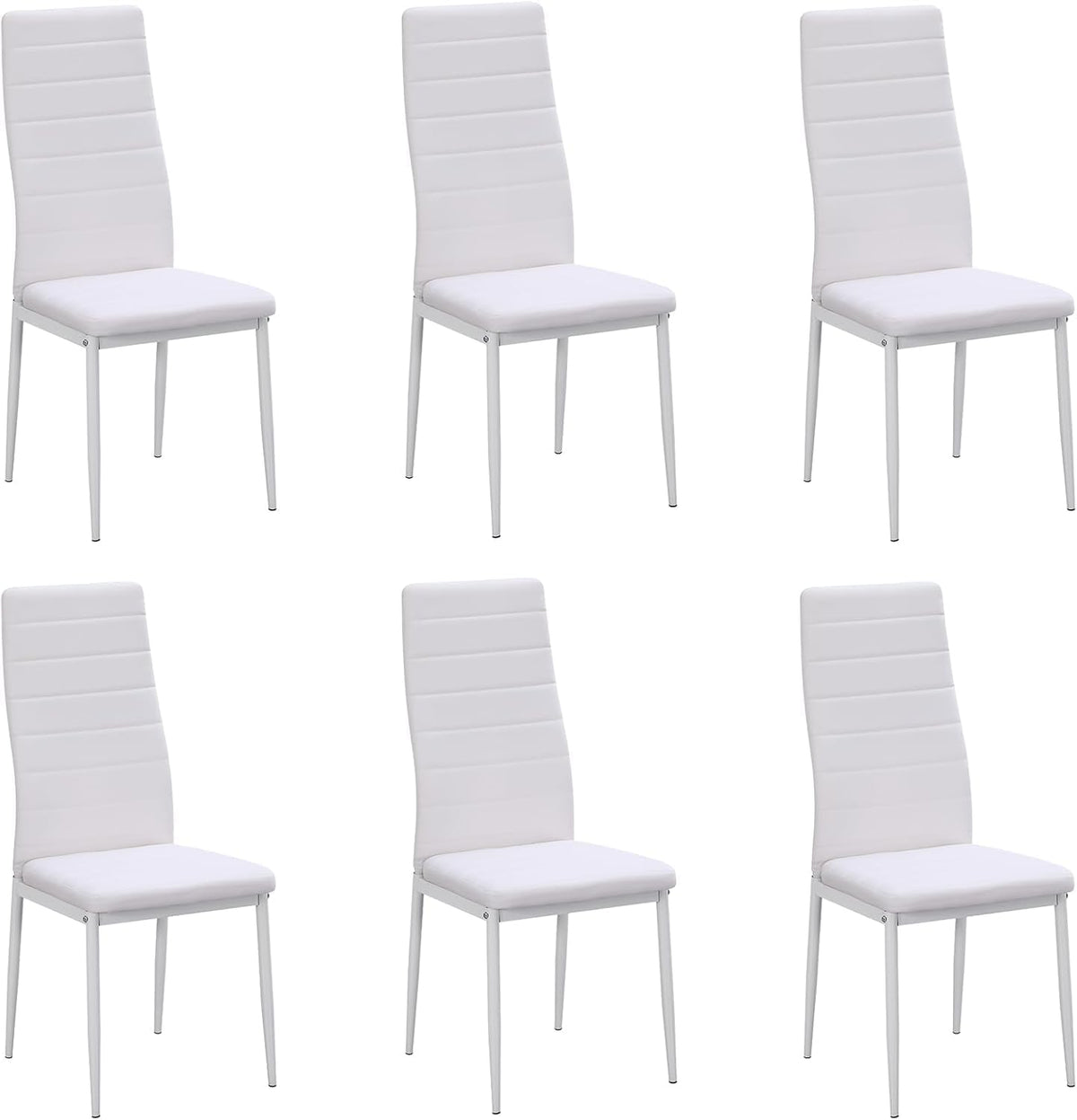 Sedia Stanew, 43 × 40 × 97 cm, Bianco, 6 pezzi, imbottito, metallo, per sala da pranzo e cucina