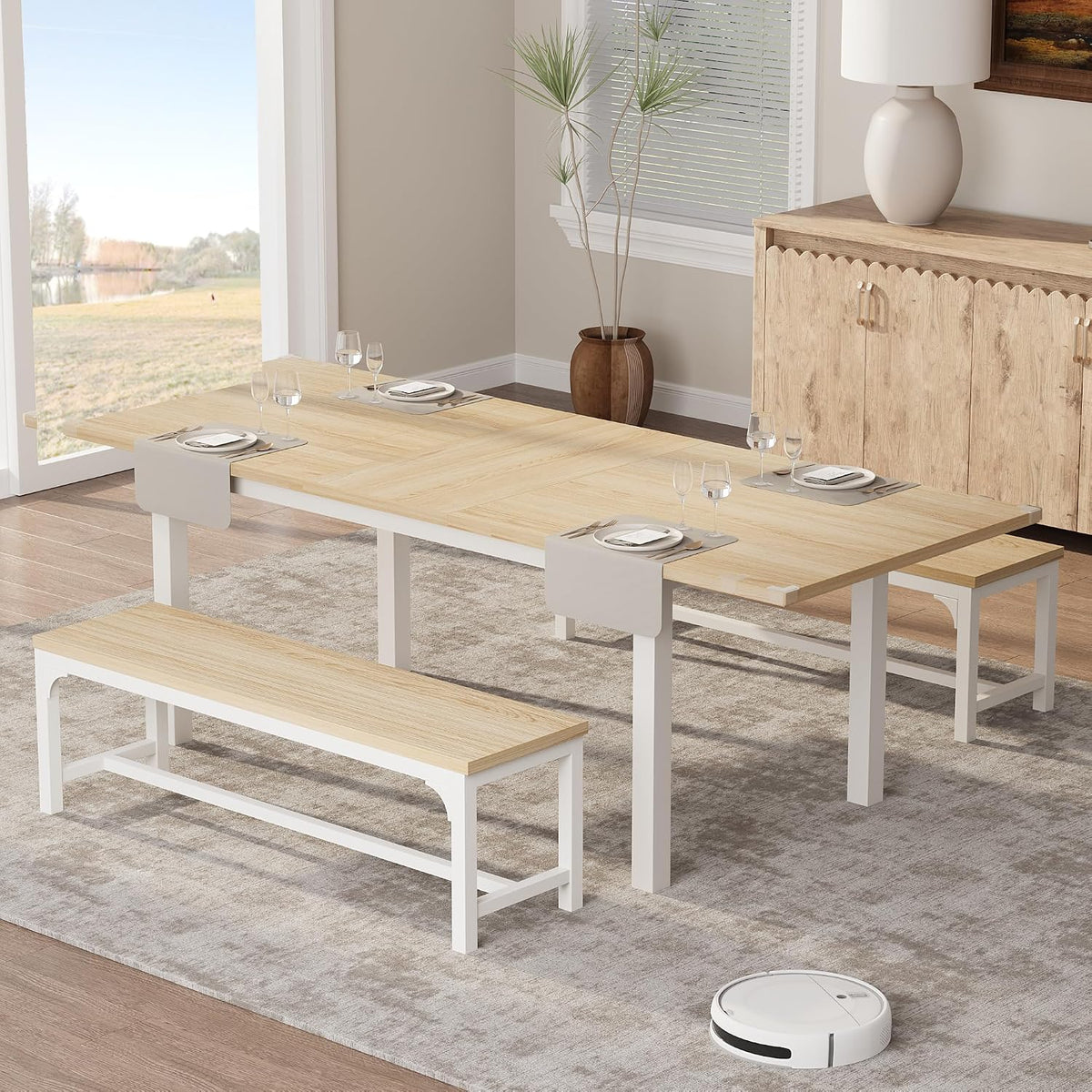 Tavolo da pranzo Techigher, 120 × 76,5 × 70 cm, 50 × 50 mm, allungabile, legno, MDF, per sala da pranzo e cucina