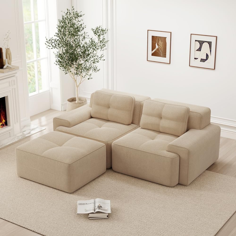 Divano angolare Cayipng, 32D, 74+, 2 posti, Beige, con cuscini, con braccioli, per soggiorno