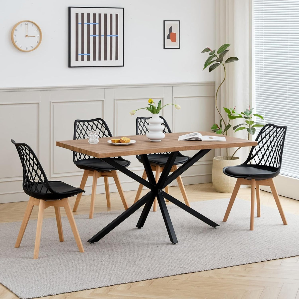Set da pranzo GrandCA HOME, 140 cm, 4 sedie, Nero, legno, polipropilene, per sala da pranzo e cucina