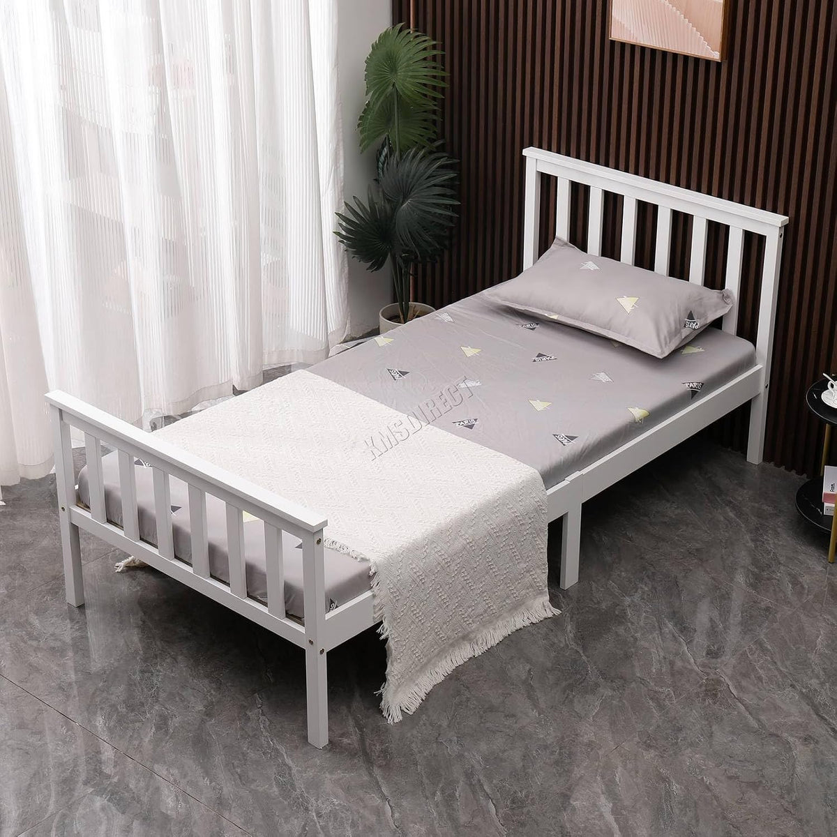 Struttura letto WestWood, singolo, Bianco, 198 × 98 × 82 cm, 208 × 158 × 82 cm, legno, con pediera, con rete a doghe, per camera da letto