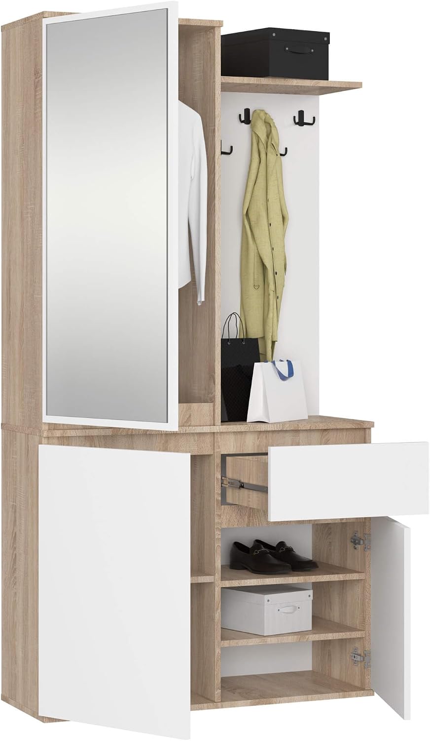 Armadio guardaroba AKORD, ENTRO 95, 3 ante, 7 ripiani, Rovere/Bianco, 95 cm, per camera da letto
