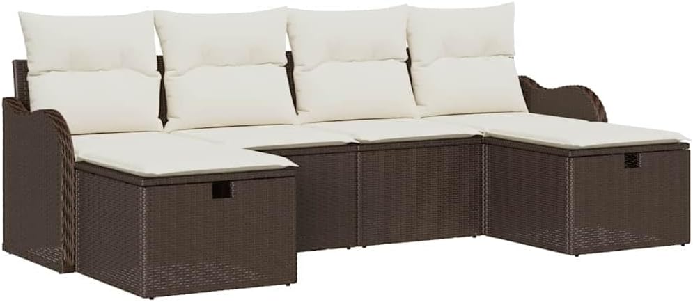 vidaXL Set di divani, 6 pezzi, Marrone/Crema, rattan, per giardino e terrazzo