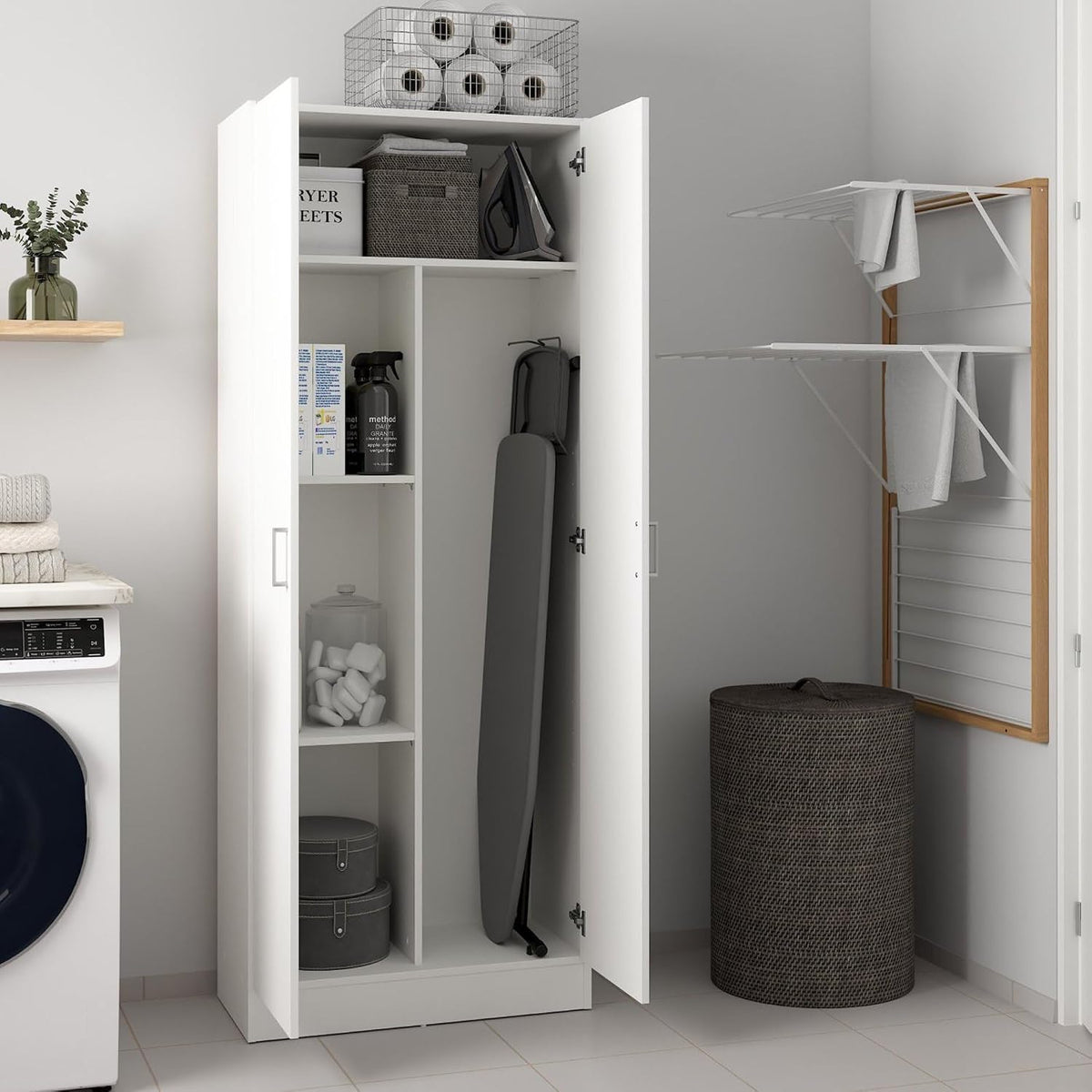 Armadio guardaroba Dmora, 73 × 37 × 180 cm, 2 ante, Bianco, per camera da letto