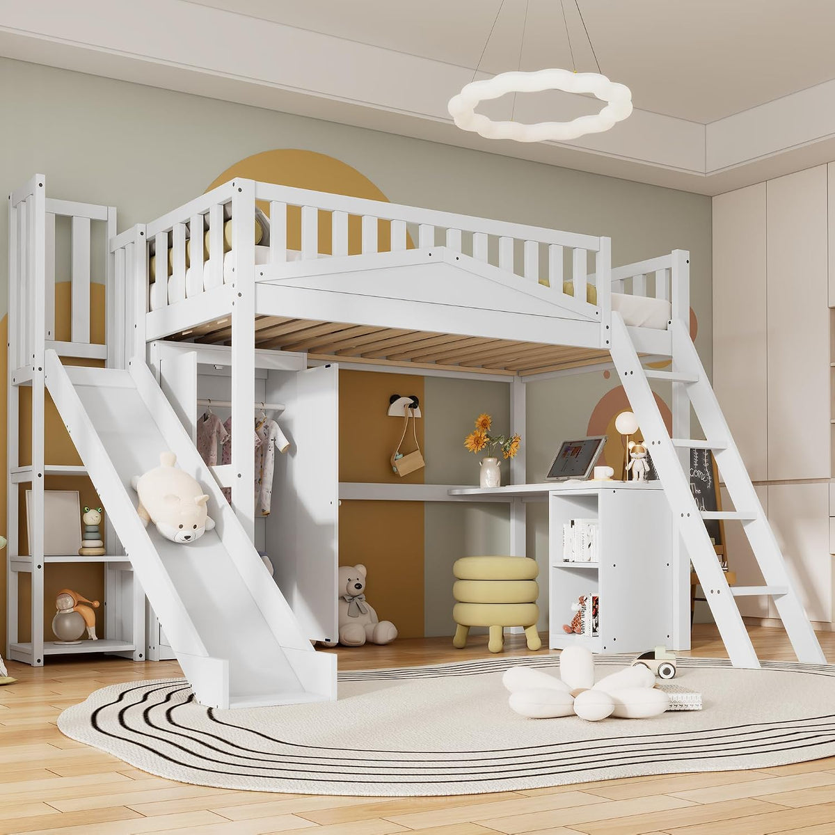 Huayz Letto a castello, singolo, Bianco, legno, con rete a doghe, misura 90 × 200, per camera da letto
