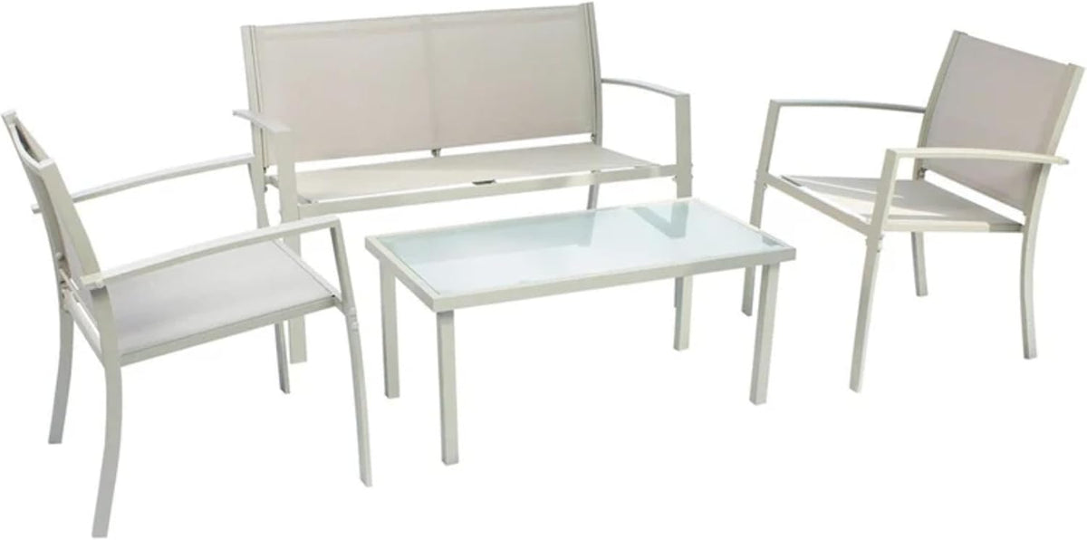 Set di mobili da giardino EffeDecor, 4 posti, Tortora, acciaio, textilene, con tavolino, per giardino e terrazzo