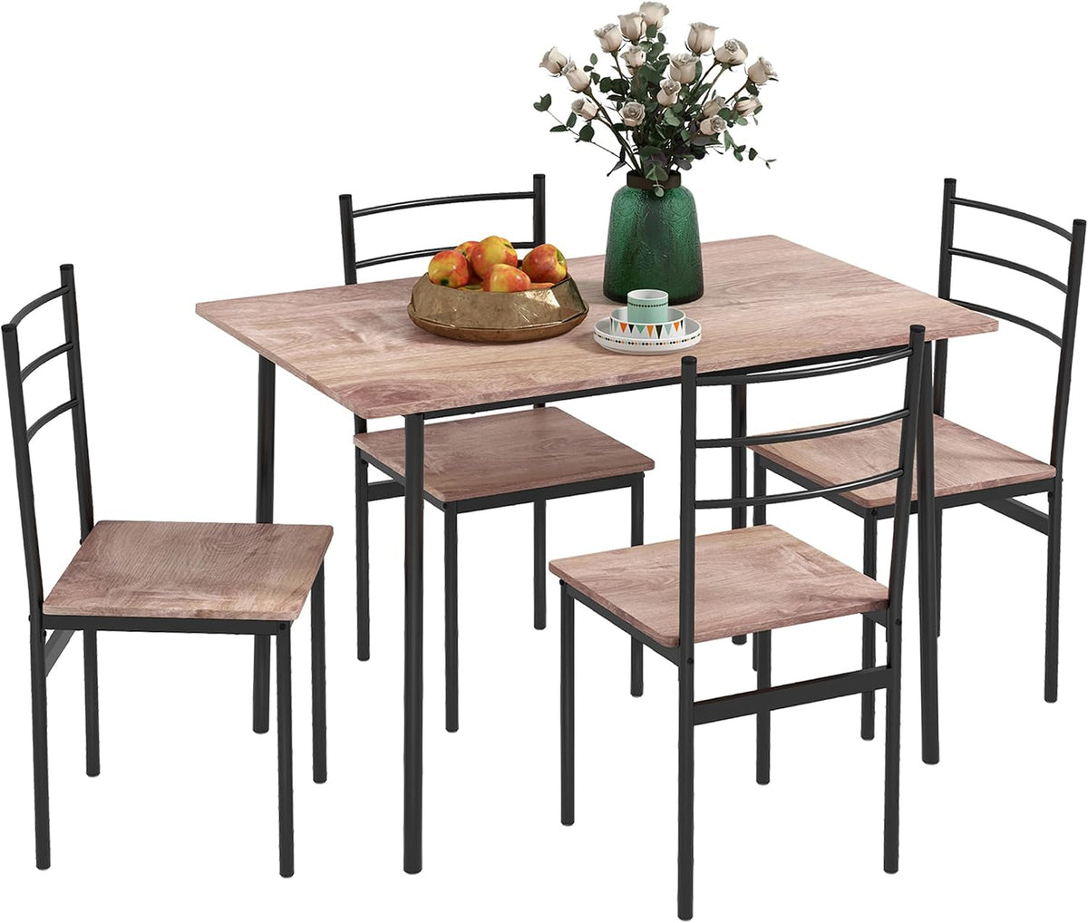 HOMCOM Set da pranzo, 5 pezzi, Marrone/Nero, 110 × 70 × 75 cm, MDF, per sala da pranzo e cucina