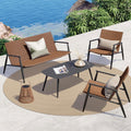 Set di mobili da giardino Shally Dogan, 4 pezzi, 4 posti, Nero, rattan, vetro, per giardino e terrazzo