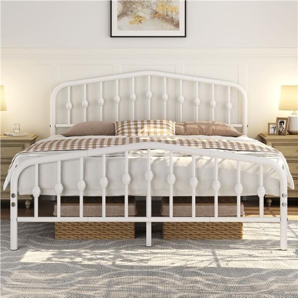 Yaheetech Struttura letto, matrimoniale, 160 × 200 cm, Bianco, metallo, per camera da letto